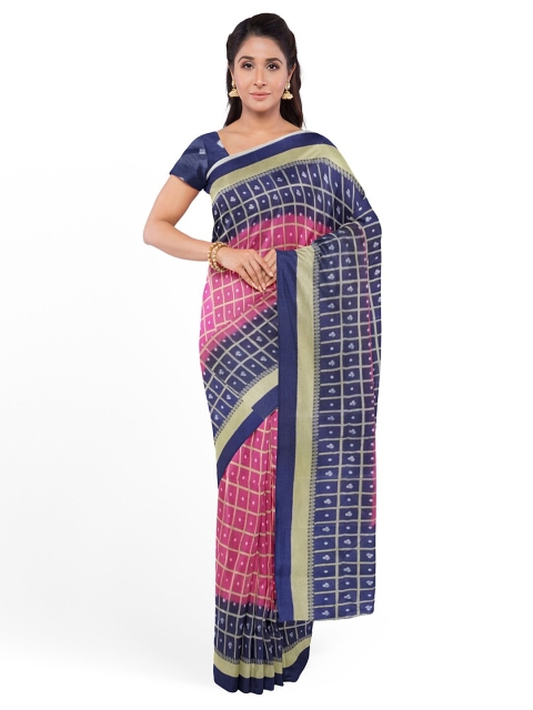 

Silk Bazar Pink & Blue Bandhani Silk Blend Bandhani Saree With Unstithed Blouse