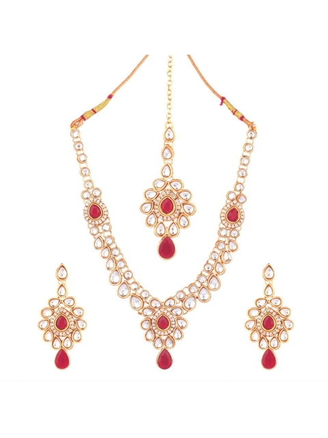 

Efulgenz Gold-Plated Pink & White Kundan Studded & Beaded Antique Jewellery Set