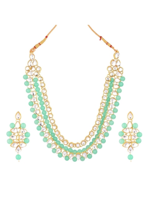 

Efulgenz Gold-Plated Turquoise Blue Stone-Studded & Beaded Jewellery Set