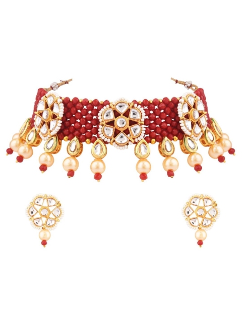 

Efulgenz Maroon & White Gold-Plated Crystal Studded & Beaded Jewellery Set