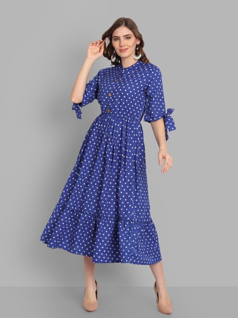 

SINGNI Women Blue & White Crepe Midi Dress