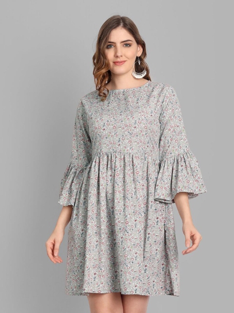 

SINGNI Women Grey Floral Crepe A-Line Dress