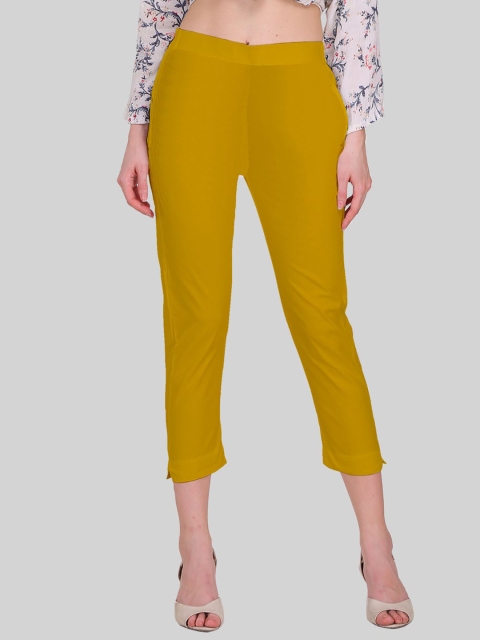 

SAUNDARYA Women Yellow Pencil Tapered Fit Easy Wash Trousers