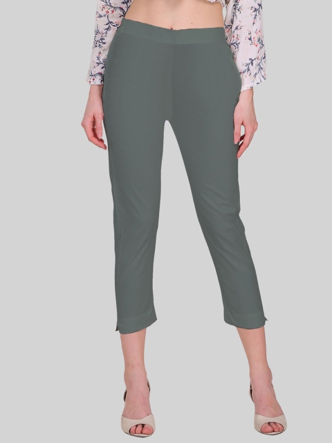 

SAUNDARYA Women Grey Pencil Tapered Fit Easy Wash Trouser