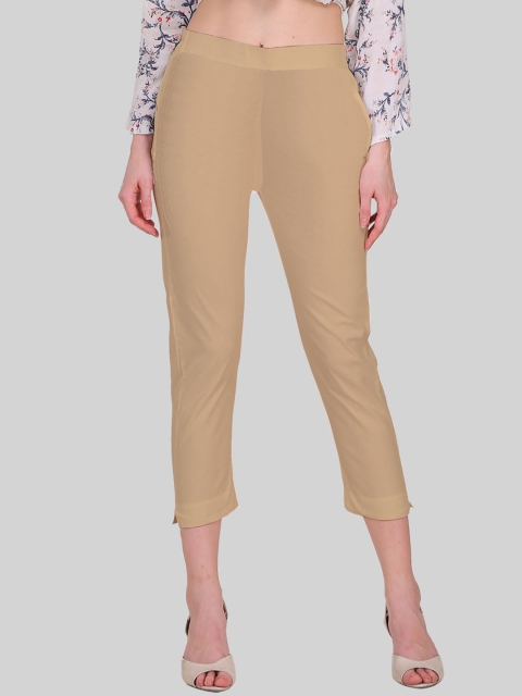 

SAUNDARYA Women Beige Pencil Tapered Fit Easy Wash Trouser