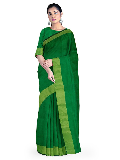 

Silk Bazar Green Zardozi Silk Cotton Sungudi Saree