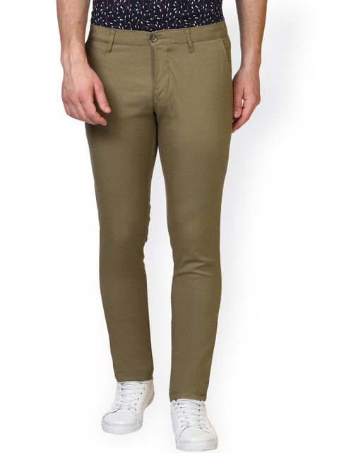 

Parx Men Olive Green Tailored Slim Fit Solid Chino Trousers