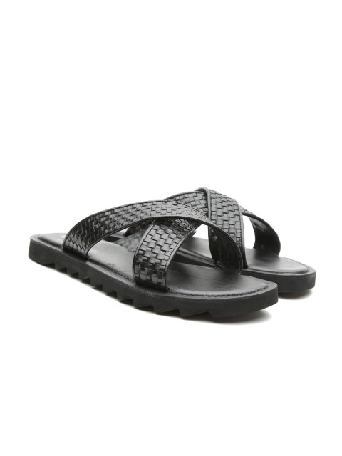 

Carlton London Men Black Basketweave Textured Leather Sandals