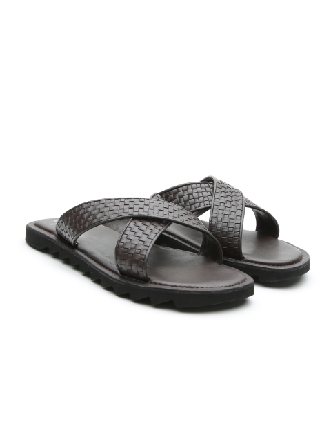 

Carlton London Men Coffee Brown Basketweave Textured Leather Sandals