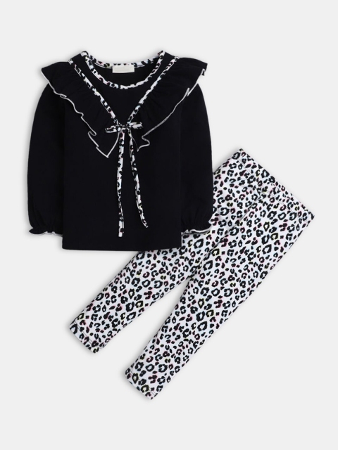 

Hopscotch Girls Black & White Pure Cotton Printed Top with Legging