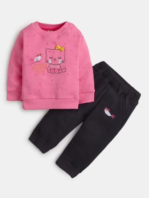 

Hopscotch Girls Pink & Black Printed T-shirt with Trousers