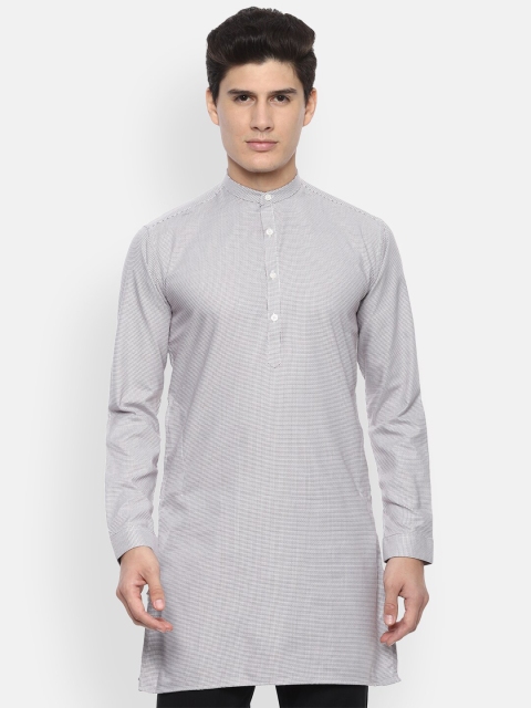 

V Dot Men Grey Solid Cotton Kurta