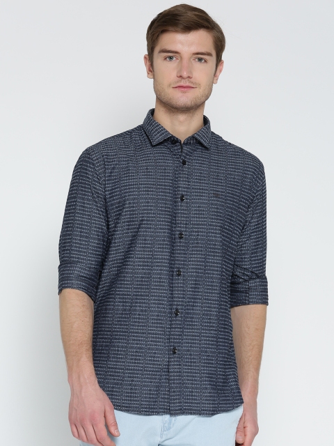 

Park Avenue Men Navy Blue & Charcoal Grey Regular Fit Self-Design Casual Shirt