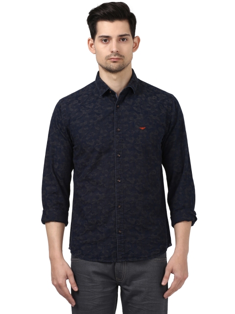 

Park Avenue Men Navy & Charcoal Grey Slim Fit Self-Design Casual Shirt, Navy blue