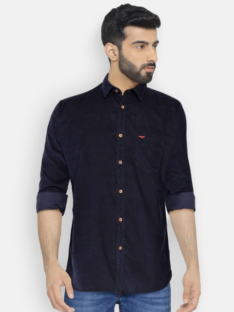 

Park Avenue Men Navy Blue Corduroy Slim Fit Solid Casual Shirt