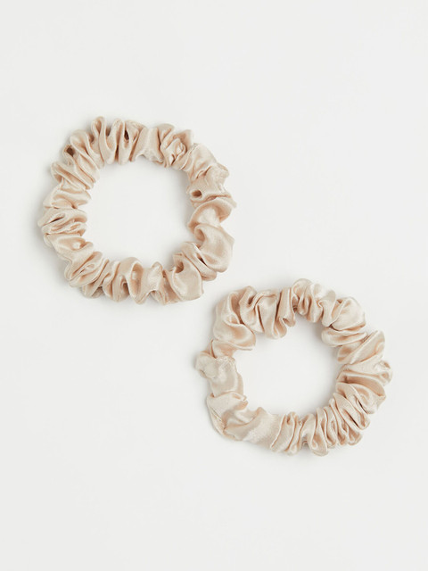 

H&M Woman 2-pack silk scrunchies, Beige