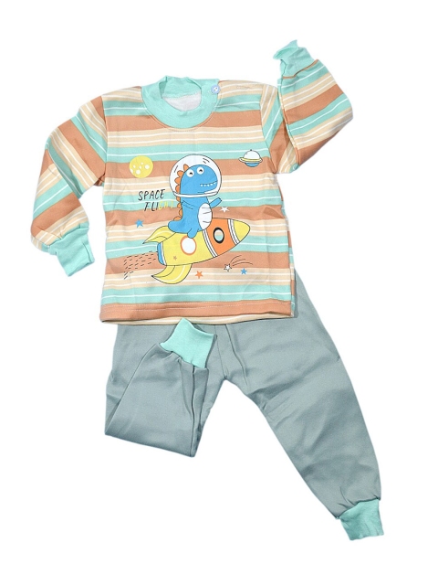 

Moms Home Unisex Kids Grey & Blue Printed T-shirt with Pyjamas