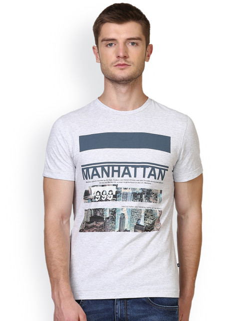 

Parx Men Grey Printed Round Neck T-shirt
