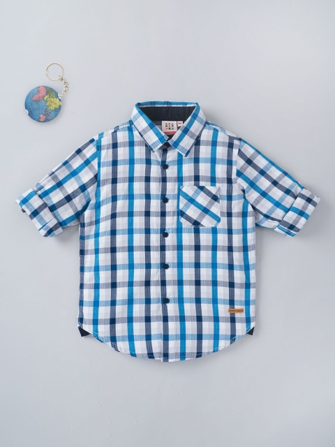 

Ed-a-Mamma Boys Blue Gingham Checks Checked Cotton Casual Shirt