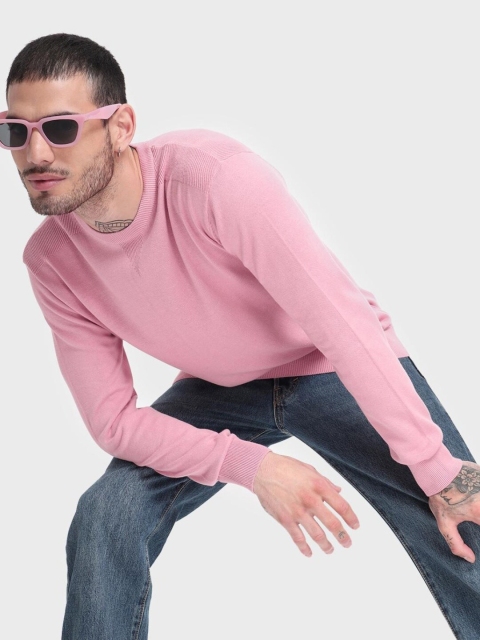 

Bewakoof Men Pink Solid Cotton Pullover