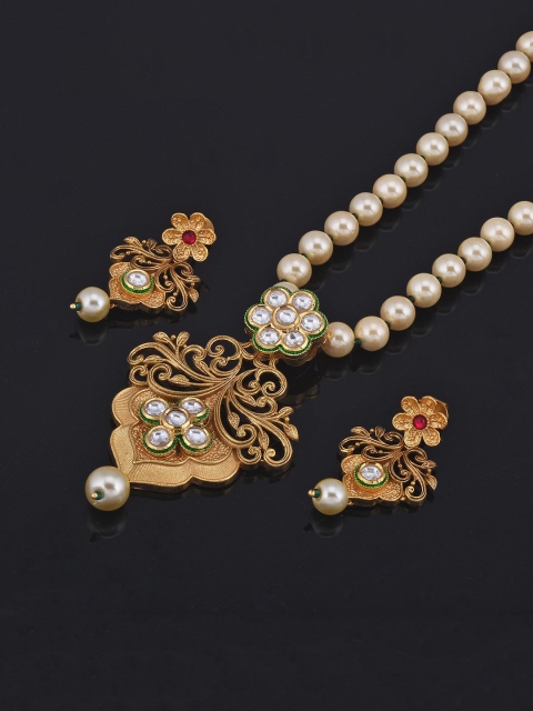 

Tistabene Gold-Plated & White Artificial Stones and Beads Jewellery Set