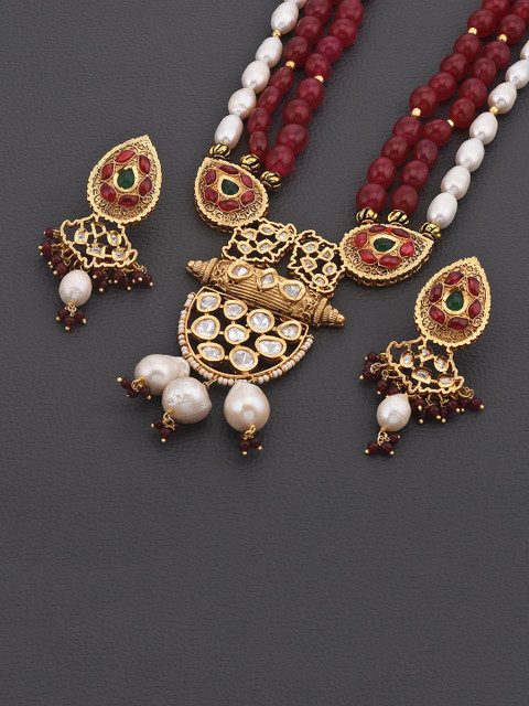 

Tistabene Gold-Plated & Toned White & Red Artificial Stones and Beads Jewellery Set
