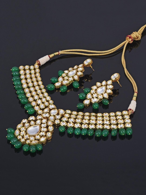 

Tistabene Gold-Plated White & Green Stone-Studded & Beaded Jewellery Set
