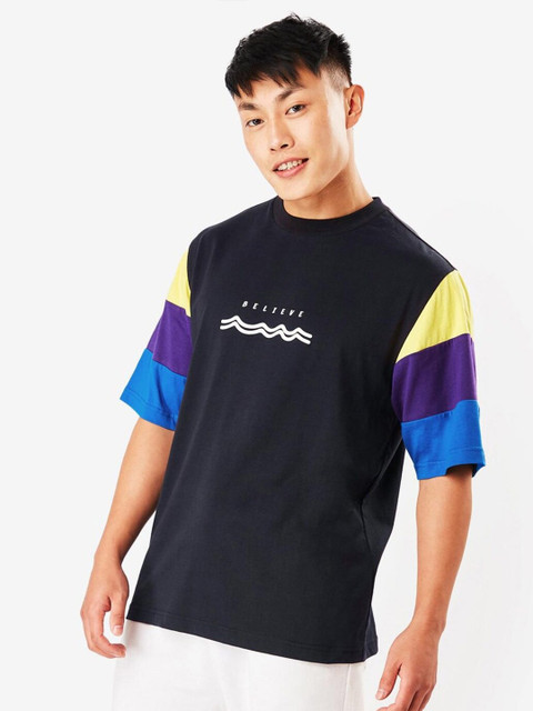 

Bewakoof Plus Plus Size Men Black Typography Printed Loose T-shirt