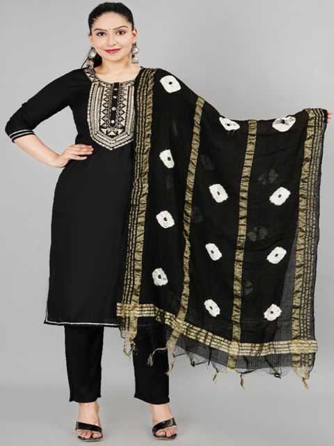 

RUHAZAT Women Black Ethnic Motifs Yoke Design Kurta with Trousers & With Dupatta