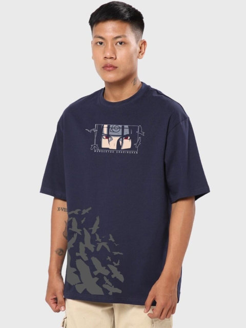 

Bewakoof Men Blue Printed Loose T-shirt