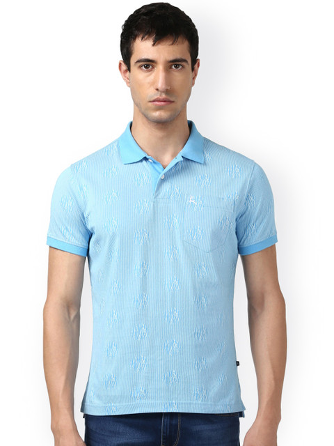 

Parx Men Blue Printed Polo Collar T-shirt