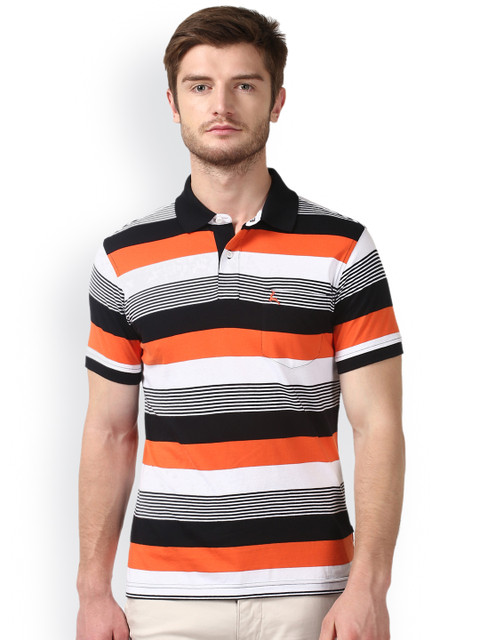 

Parx Men Orange & White Striped Polo Collar T-shirt