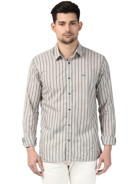 

Park Avenue Men Grey Slim Fit Striped Casual Shirt