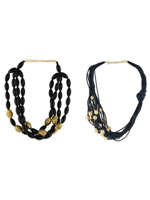 

Ahaanya Women Set Of 2 Gold-Plated & Black Hydro Beads Brass Necklace