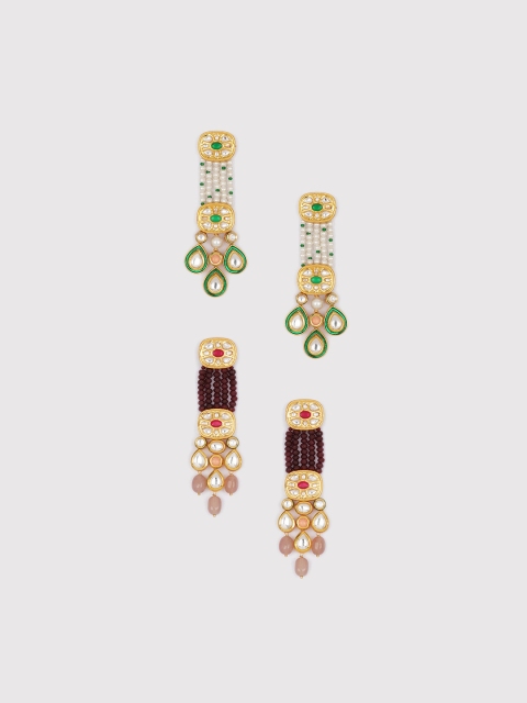

Ahaanya Set of 2 Gold-Plated Contemporary Drop Earrings