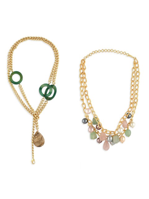 

Ahaanya Gold-Toned & Green Gold-Plated Layered Necklace