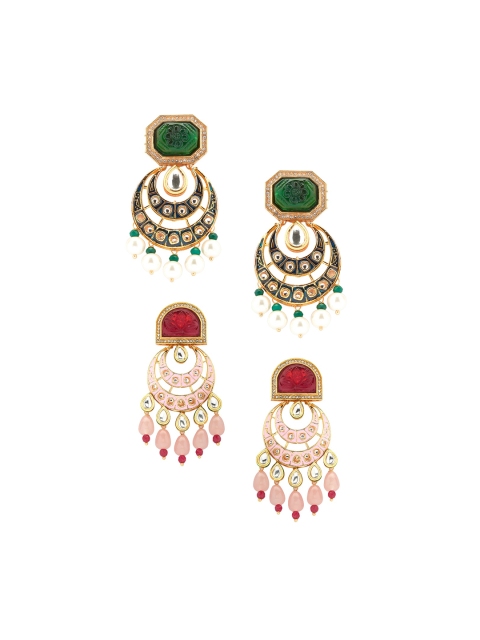 

Ahaanya Gold Plated & Green Set of 2 Contemporary Chandbalis Earrings