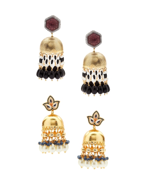 

Ahaanya Set Of 2 Gold-Toned & Brown Contemporary Jhumkas Earrings