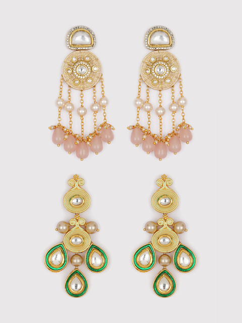 

Ahaanya Gold Plated & Green Set of 2 Contemporary Drop Earrings