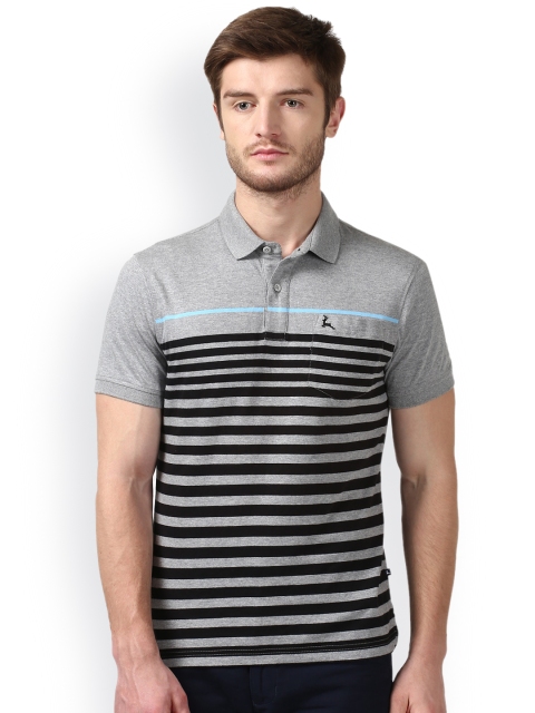 

Parx Men Grey & Black Striped Polo Collar T-shirt