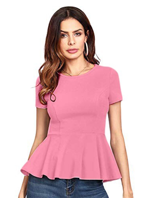 

SWEETPEL Women Pink Peplum Top