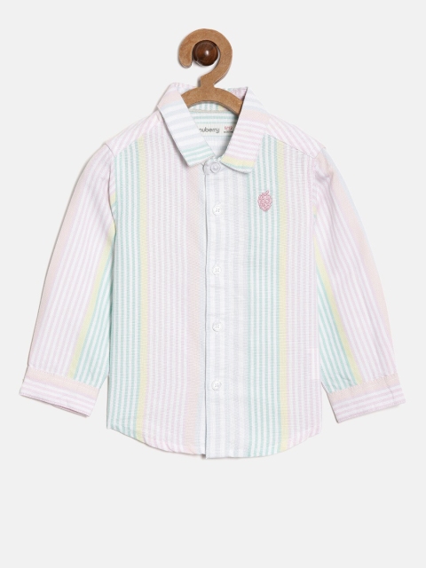 

Nuberry Boys Off White Slim Fit Multi Stripes Striped Pure Cotton Casual Shirt