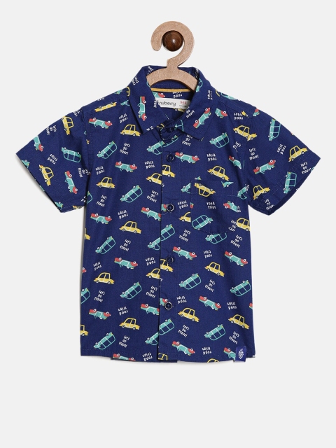 

Nuberry Boys Blue Slim Fit Printed Pure Cotton Casual Shirt