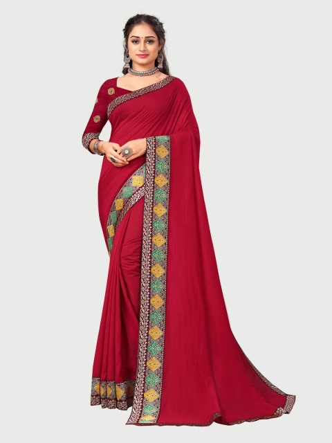 

Mitera Maroon & Yellow Solid Zari Silk Blend Saree