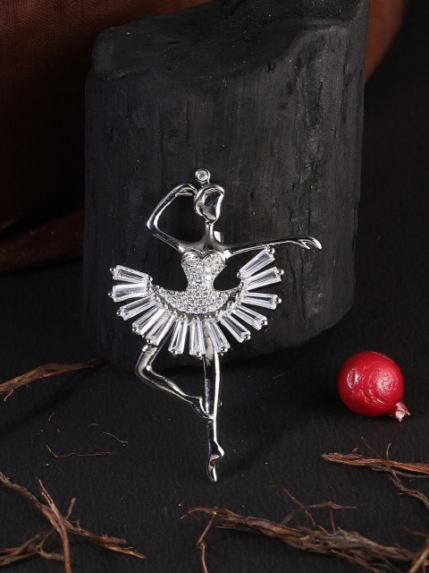 

Adwitiya Collection Silver-Plated Dancing Girl Shape Brooch