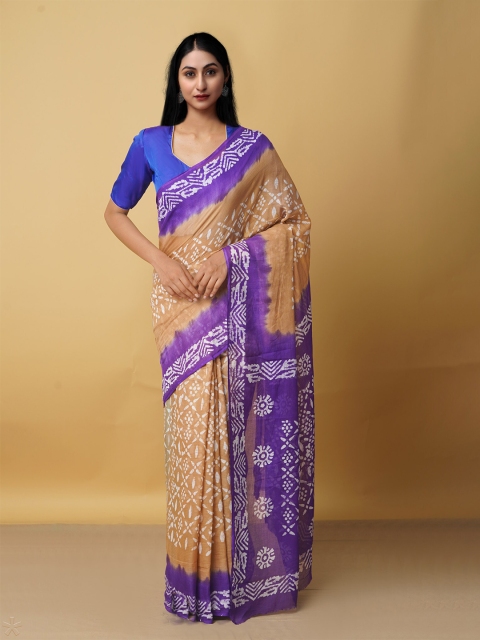 

Unnati Silks Brown & Purple Batik Pure Cotton Kota Saree