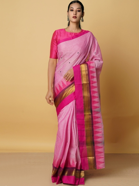 

Unnati Silks Pink & Gold-Toned Woven Design Zari Pure Cotton Kanjeevaram Saree