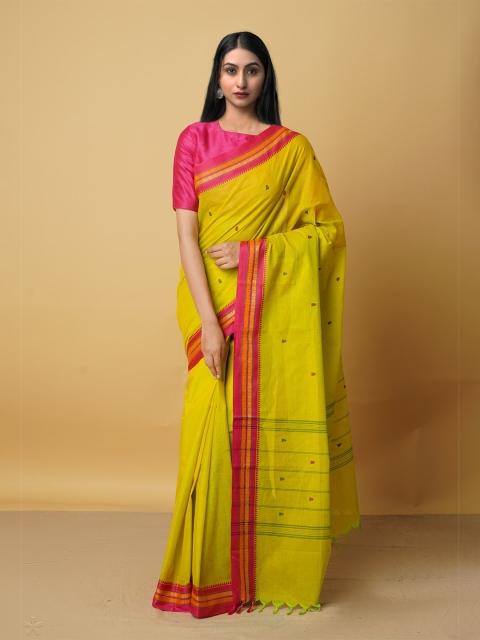 

Unnati Silks Green & Pink Zari Pure Cotton Kanjeevaram Saree