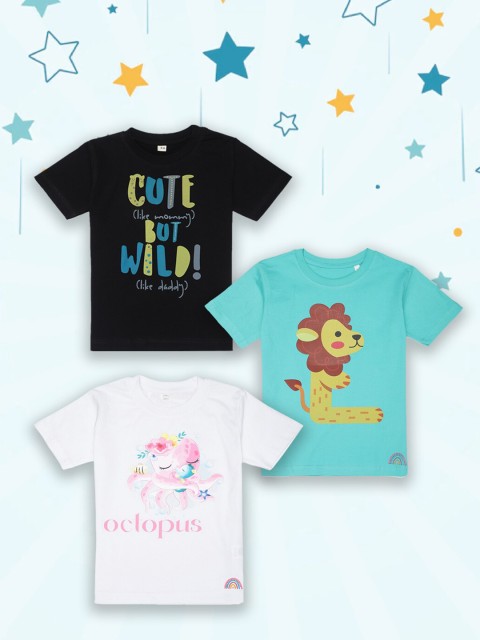 

Tossido Set of 3 Kids Unisex Graphic Printed Pure Cotton T-shirts, Black