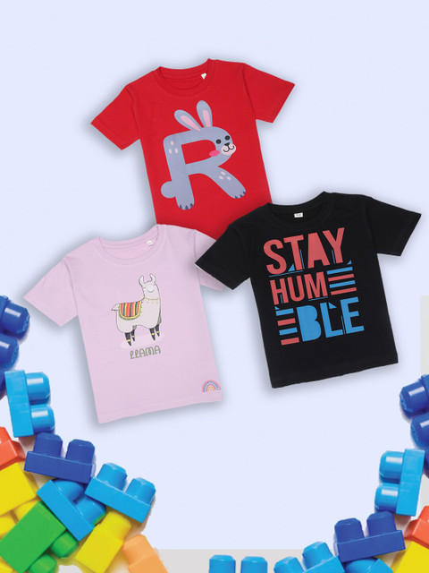 

Tossido Set of 3 Kids Unisex Graphic Printed Pure Cotton T-shirts, Red